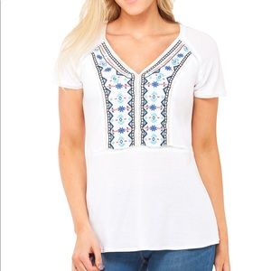 Peter Nygard Embroidered V-Neck Tee Sz  XL